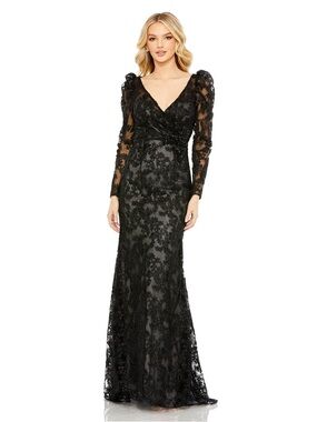Mac Duggal 11324 Illusion Sleeve Sequin Lace Dress $798